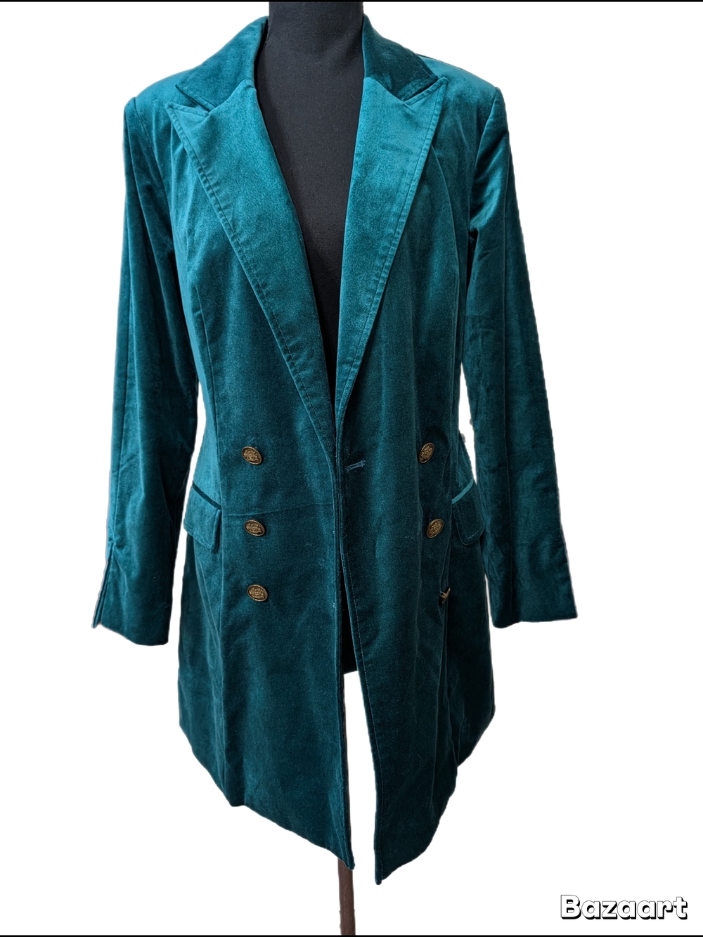 Anthropologie Maeve Teal Velvet Double-Breasted Blazer Coat Dress - Picture 4 of 10
